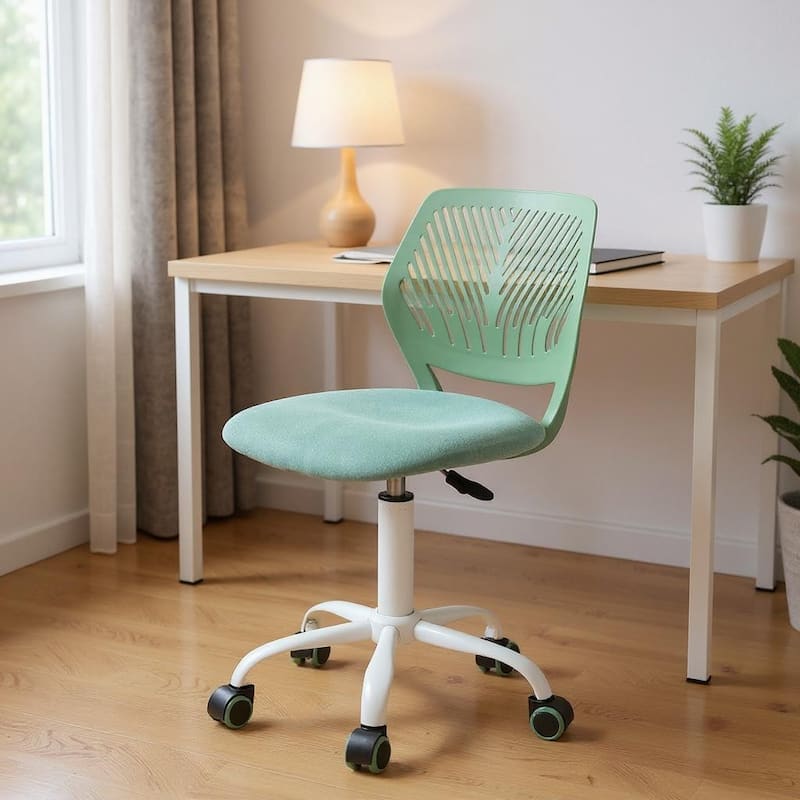 Teal and White Adjustable Height Swivel Rolling Office Chair - Teal Blue