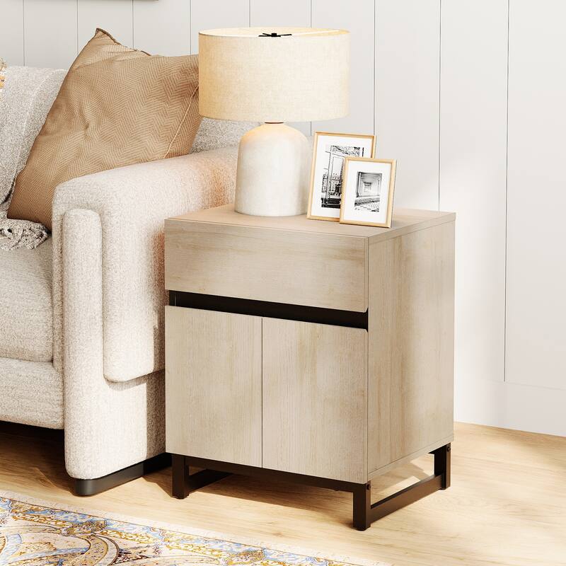 WAMPAT Modern End Table, Farmhouse Sofa Table, Wood Rustic Side End Table for Living Room, Nighstand for Bedroom