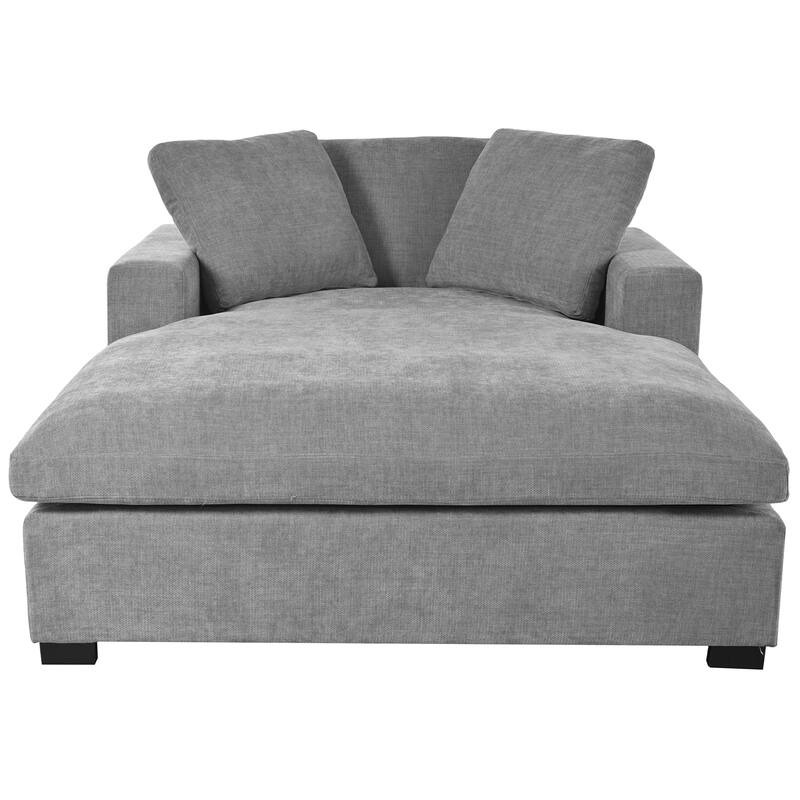 Gray Modern 53.5" Chaise Lounge Chair with Solid Wood Legs and Pillows for Living Room