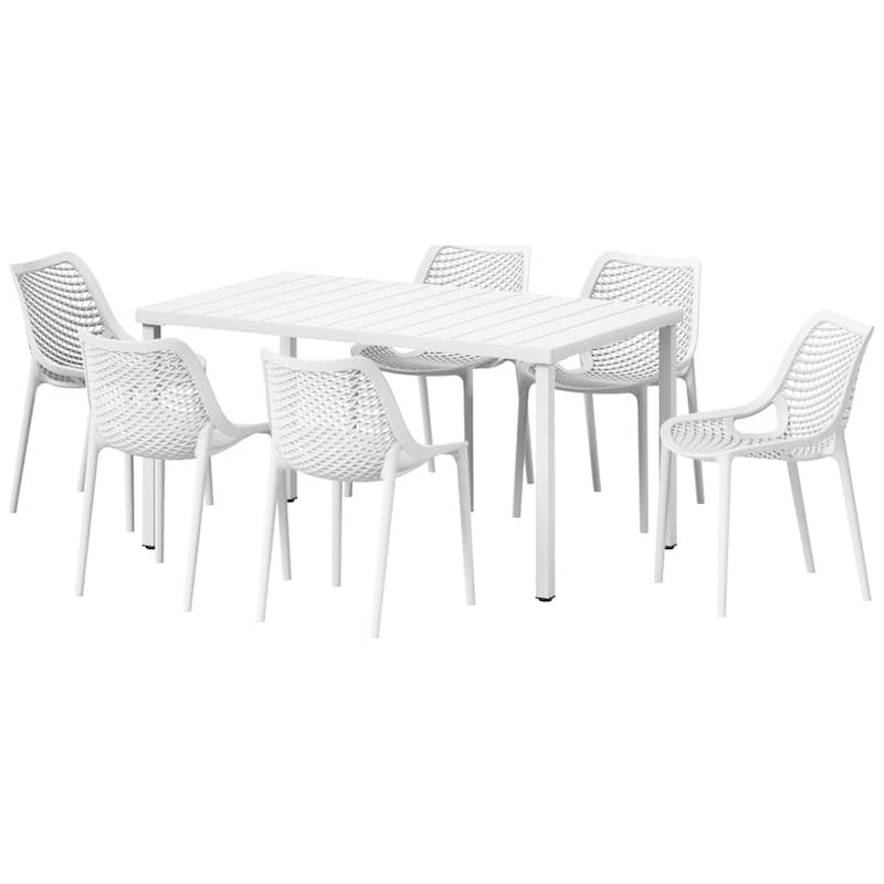 Frond and Form 6-Person Outdoor Rectangular Dining Set - White