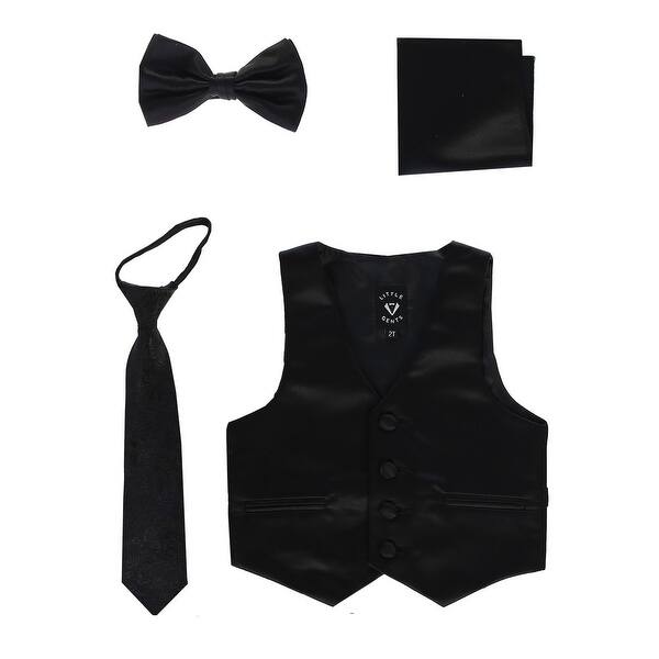 Shop Lito Baby Boys Black Satin Vest Zipper Tie Hanky Bowtie