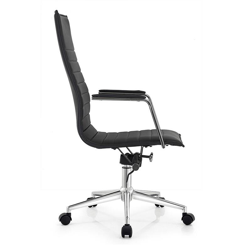 Set of 2 High Back Office Desk Chair | Upholstered Ribbed PU Leather | Armchair for Home, Executive, Conference, Meetings