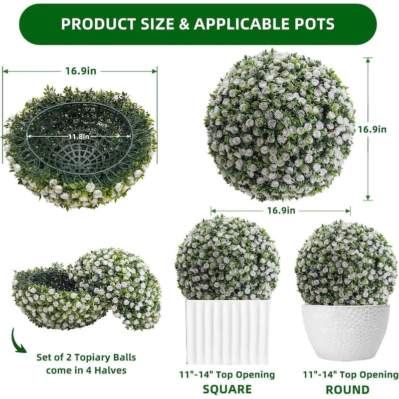 2PCS 17" Artificial Flower Topiary Decorative Balls for Home Decor - 17.7 inch