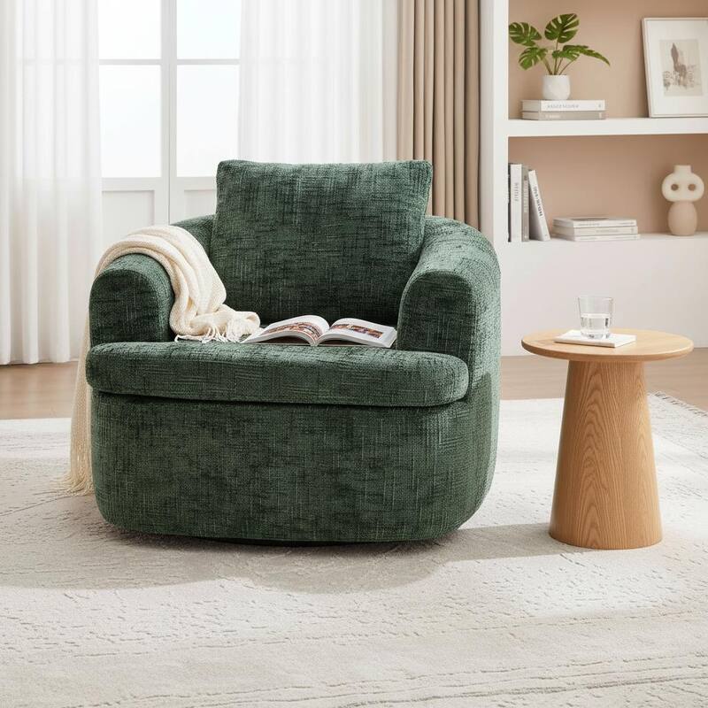 Plush 360° Swivel Barrel Accent Chair with Deep Cushioning by Harper&Bright Designs - Green