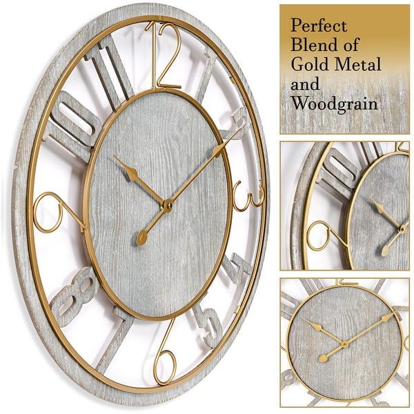 Sorbus Large Wall Clock - 24-inch Decorative Numeral Wall Clock - Battery Operated Analog - Living Room and Kitchen Décor, Color: Silver
