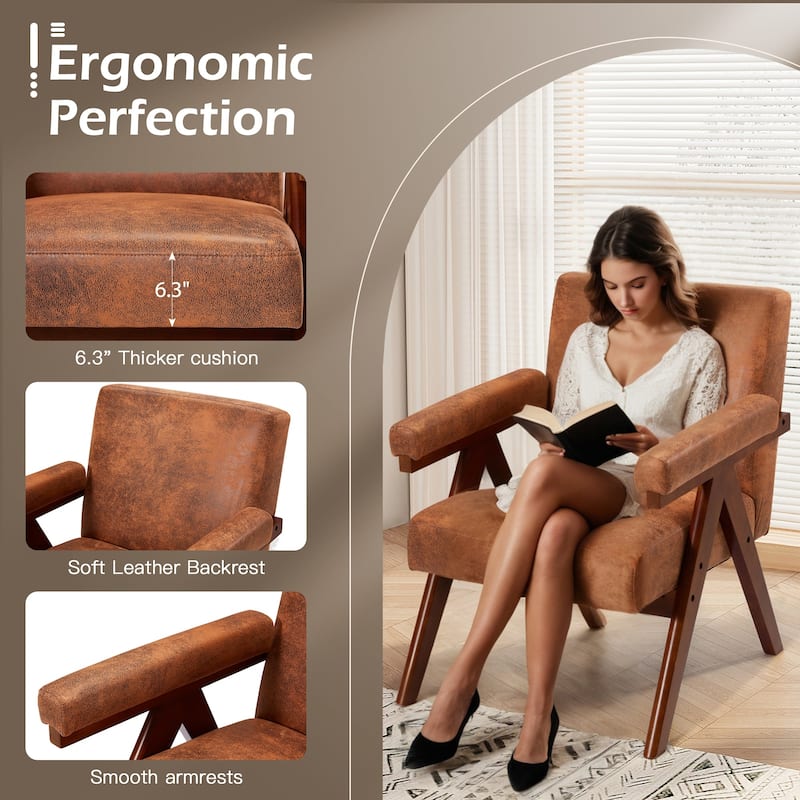 EROMMY Accent Chair, Mid Century Modern Sitting Chair with Solid Wood Frame, Armchair for Living Room Lounge Balcony