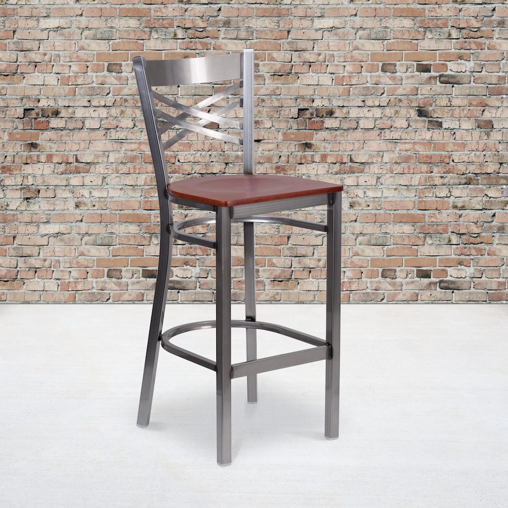 2 Pack Clear Coated ''X'' Back Metal Restaurant Barstool - 17"W x 18"D x 42.25"H