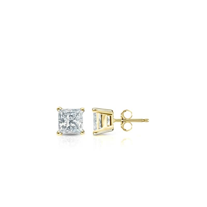 Auriya 18-karat Gold Lab Grown 0.25 carat TDW Princess Diamond Stud Earrings 4-Prong Basket Push-back - Yellow