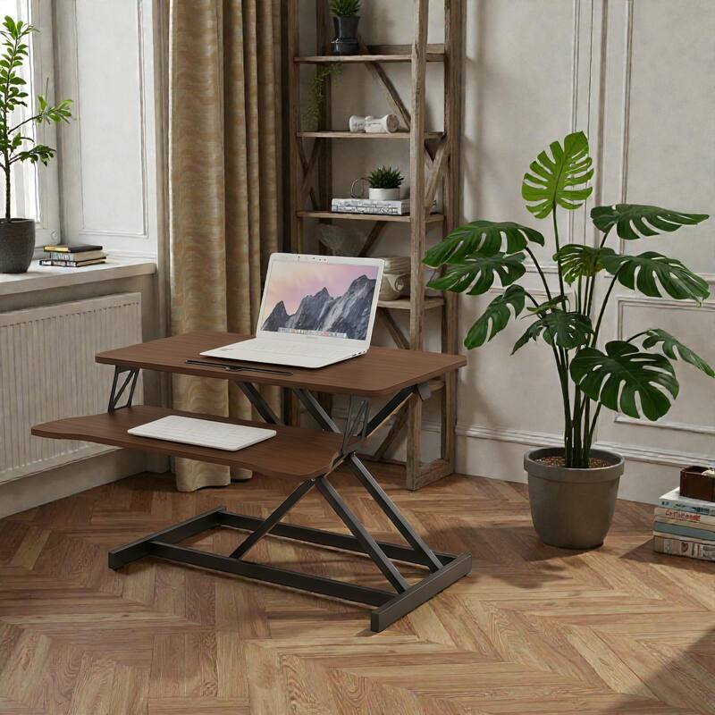 32 Inch Desk Converter Height Adjustable Sit to Stand Desk Riser with Keyboard Tray for Dual Monitor Laptop
