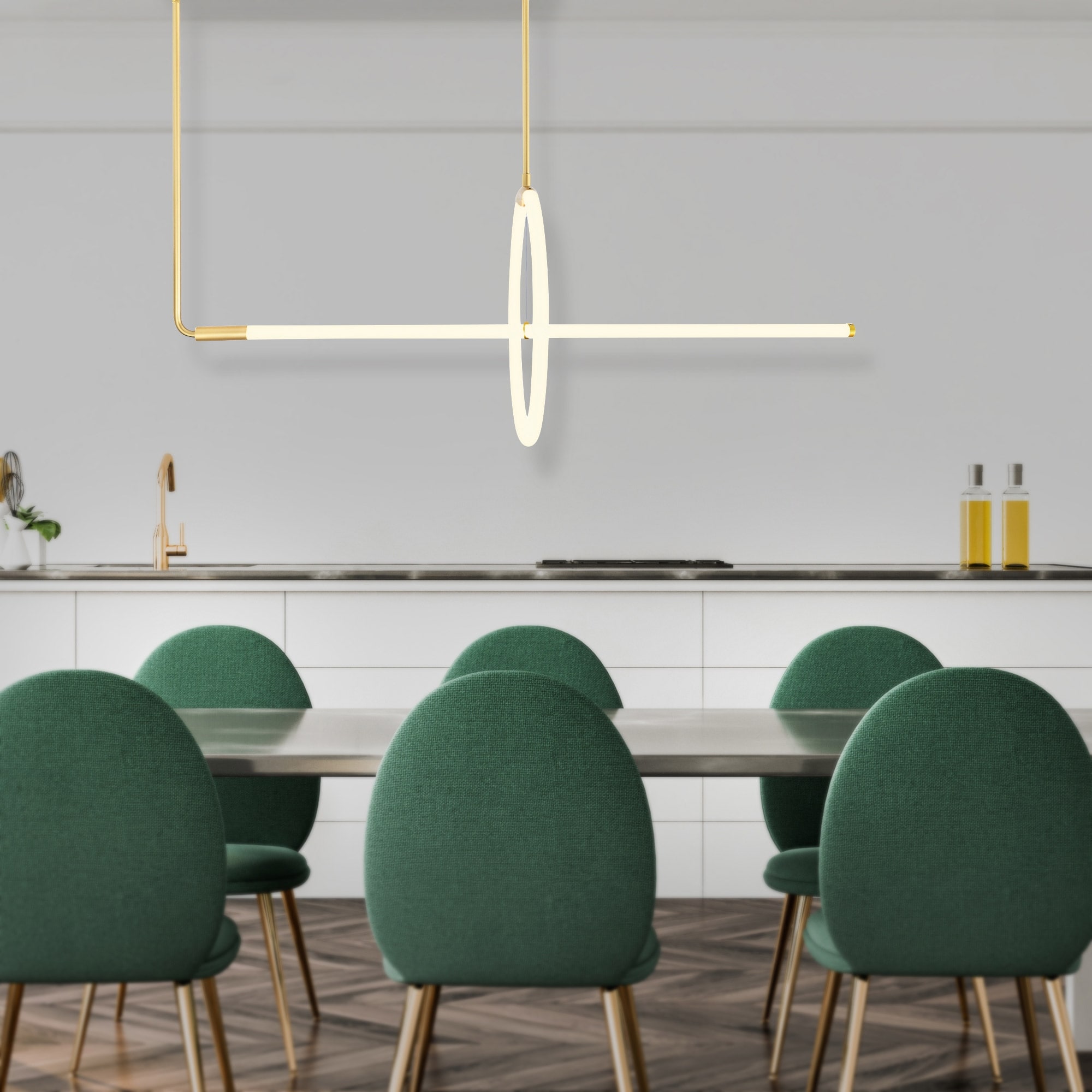 CWI Lighting Hoops Integrated LED Geometric Satin Gold Chandelier - Satin Gold