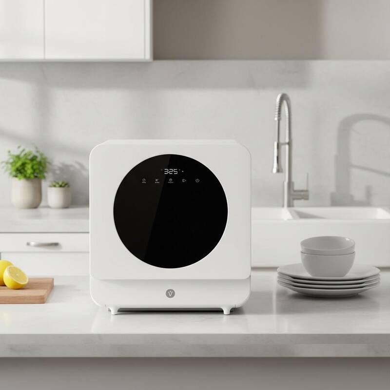 Portable Dishwasher Countertop, 6 Washing Programs, with LED Display & Touch Control - White