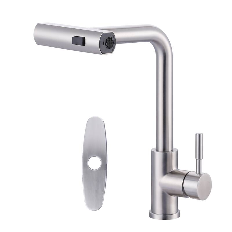 WOWOW Single Handle Waterfall Pull Down Sprayer Kitchen Faucet - Without Soap Dispenser - Brushed Nickel