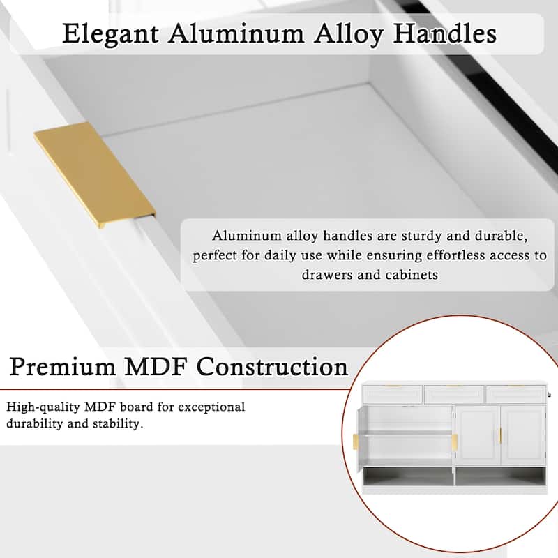 59.1" Farmhouse Sideboard Buffet with 3 Drawers, 4 Doors, Adjustable Shelf & Open Storage Compartments