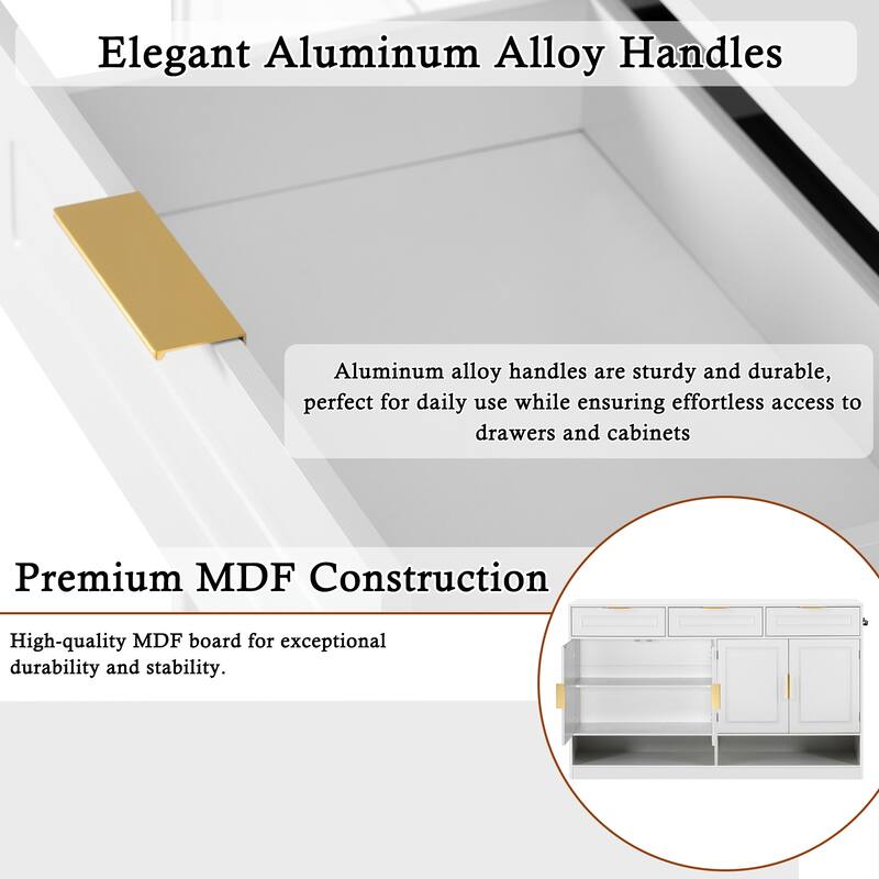 Multi-Functional Storage Buffet with 3 Drawers & 4 Doors, Sideboard with Adjustable Shelf and Open Storage Compartments
