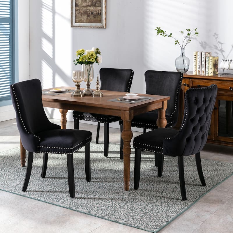 Upholstered Wing-Back Dining Chair with Backstitching Nailhead Trim and Solid Wood Legs,Set of 2,