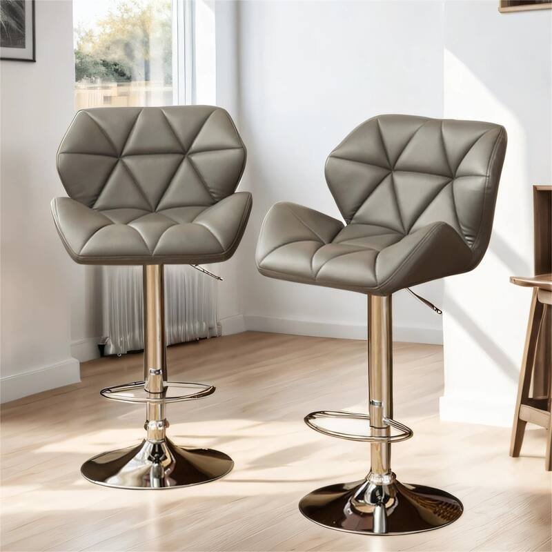 Contemporary Tufted Adjustable Height Hidraulic Bar Stools, Set of 2