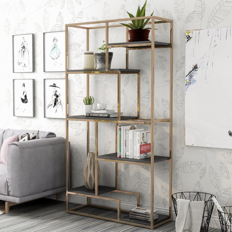 Viby Contemporary 6-Shelf Metal Tiered Open Bookcase by Silver Orchid