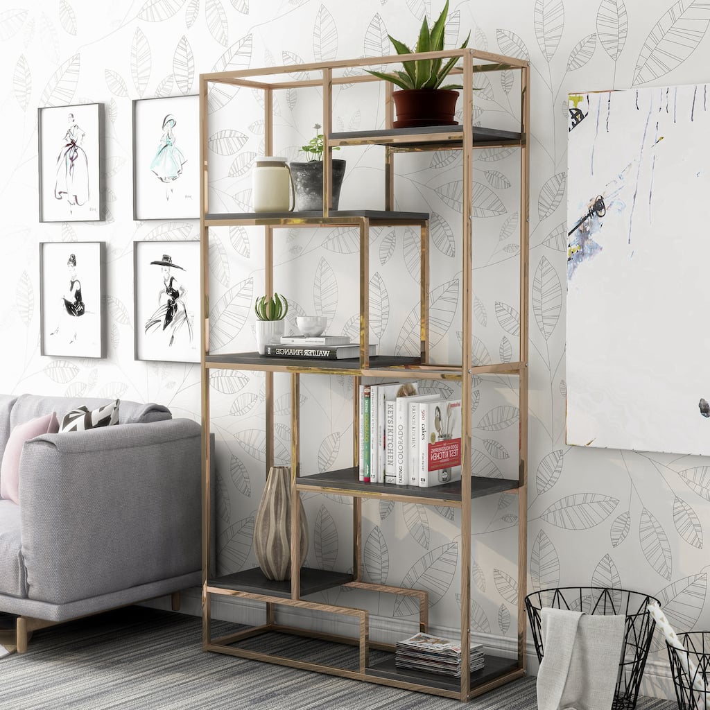 Viby Contemporary 6-Shelf Metal Tiered Open Bookcase by Silver Orchid