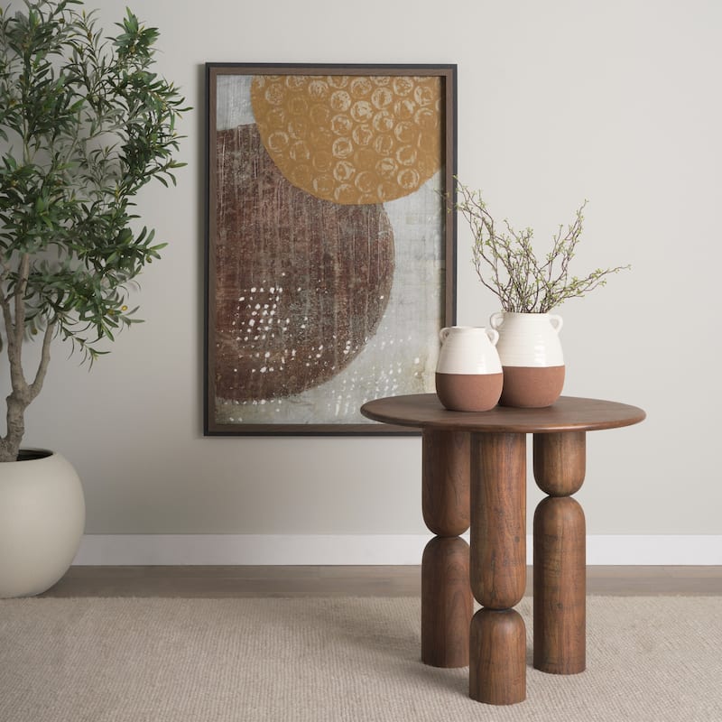 Sonel Pedestal Medium Dark Brown / Matte Black Acacia Wood Foyer Table -  35.0L x 4.5W x 35.0H