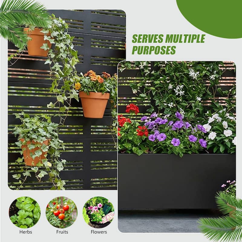 Metal Galvanized Planter Box with Trellis Privacy Screen Lockable Wheels Set of 2