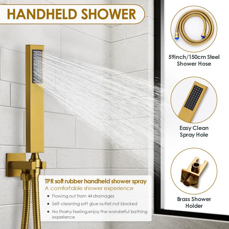 Rainfall Shower System with High Pressure 10 inch Shower Head Hand Held Shower Head Bathroom Mixer Shower Complete Combo Set