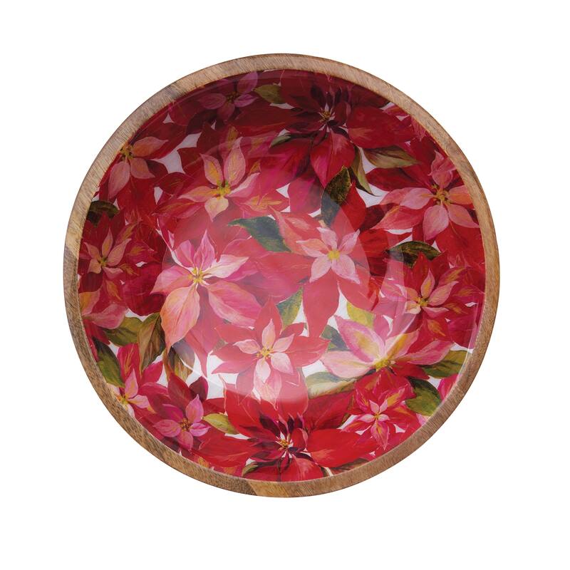 Poinsettia Moments Mango Wood Bowl