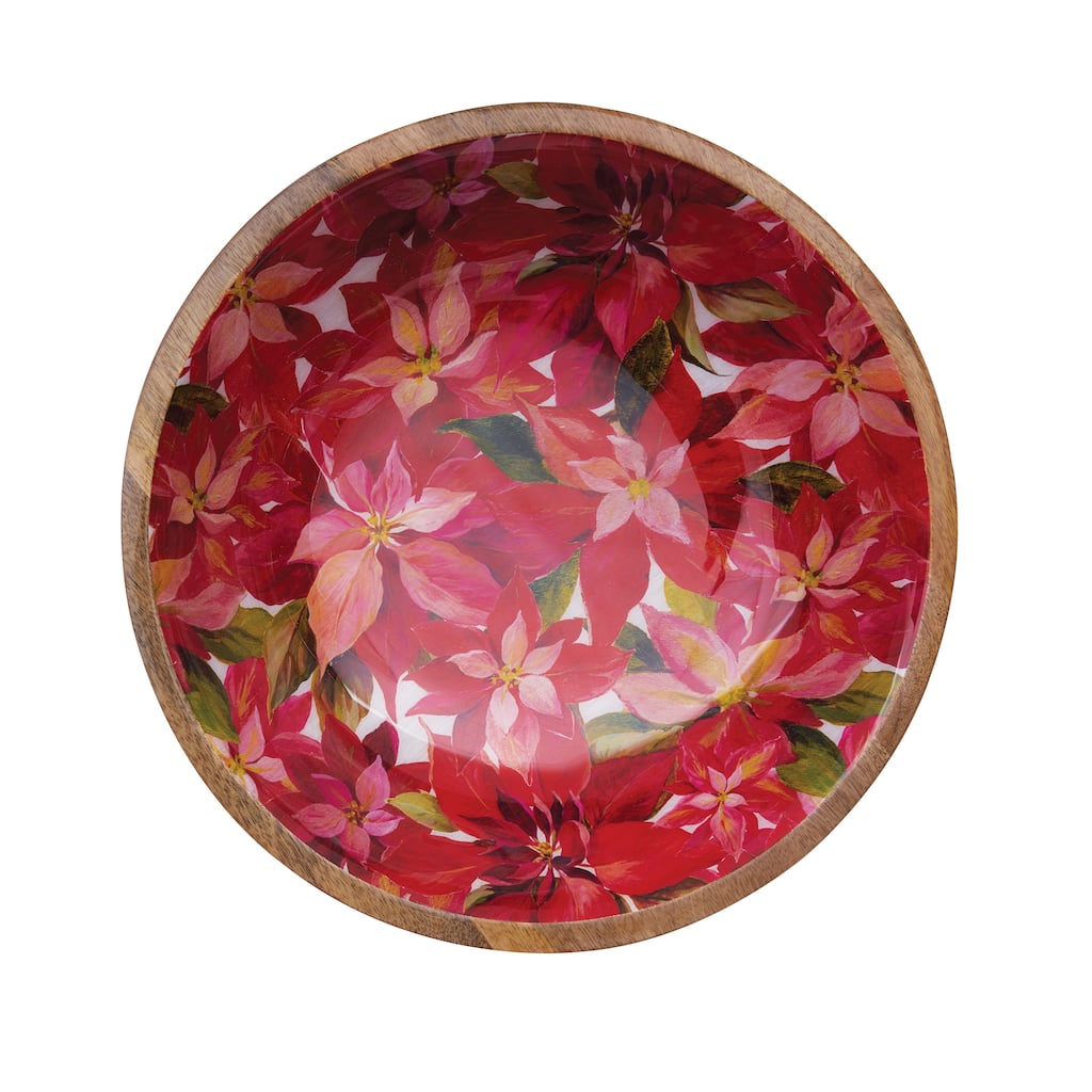 Poinsettia Moments Mango Wood Bowl