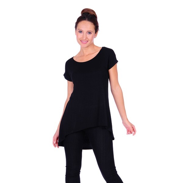 Simply Ravishing Women's Solid High and Low Short Sleeveless Dolman Tunic Top