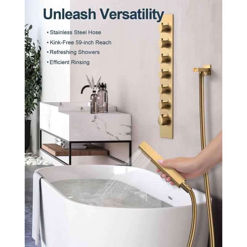 GRANDJOY LED Shower System 28" Luxury Shower Head with 6 Body Jets