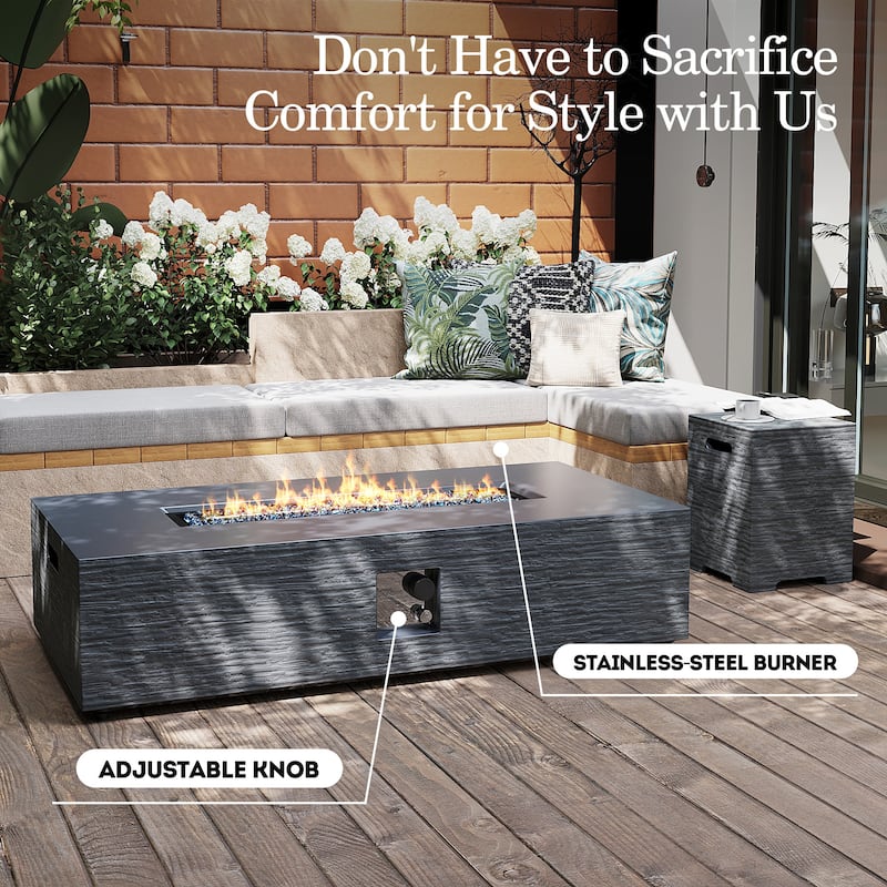 Patio Watcher 56in. Outdoor Rectangle Magnesium Oxide Fire Pit Table with Gas Tank Cover