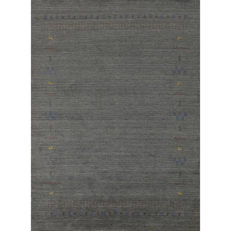 Grey Tribal Gabbeh Indian Area Rug Handmade Wool Carpet - 7'9" x 9'10"