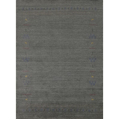 Grey Tribal Gabbeh Indian Area Rug Handmade Wool Carpet - 7'9" x 9'10"