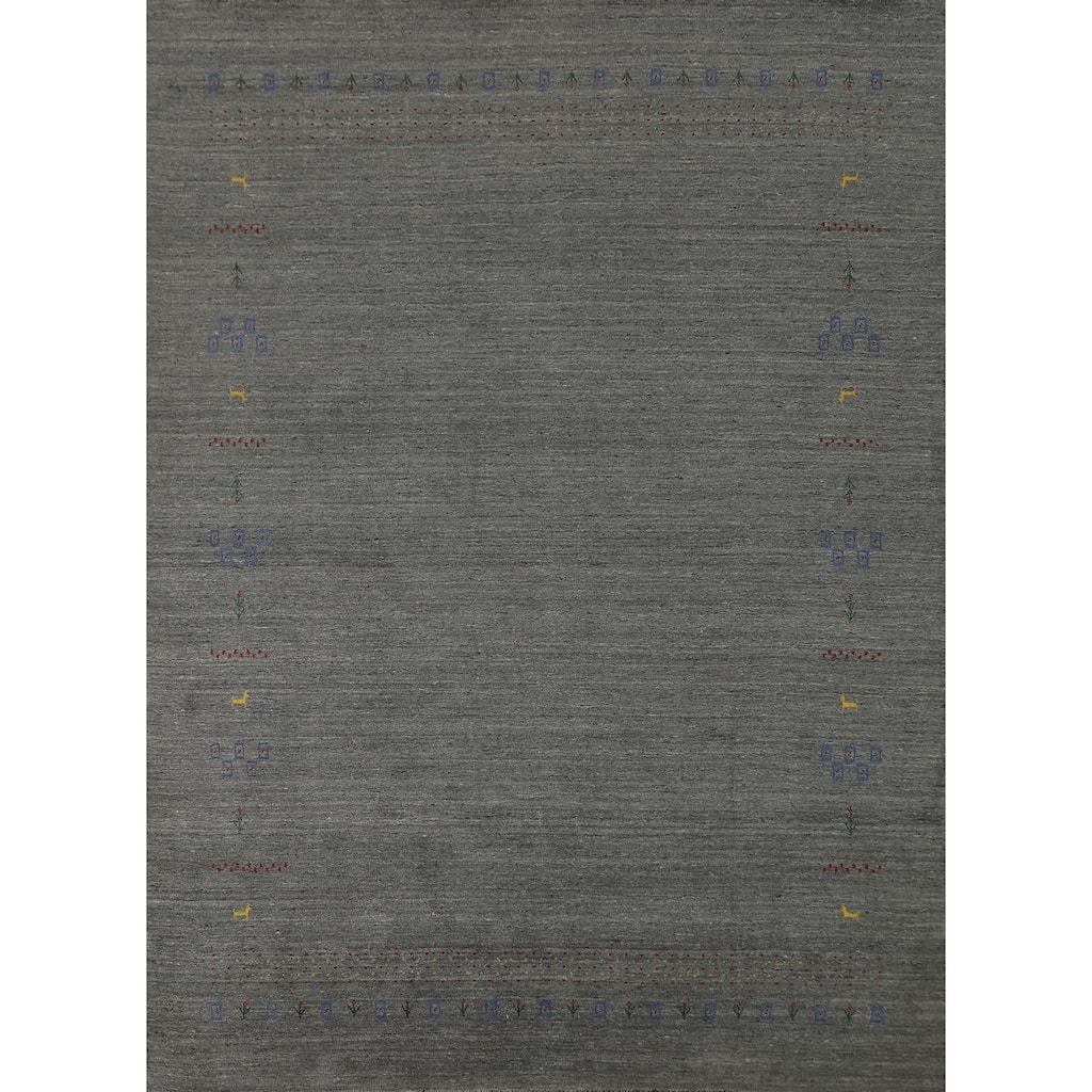 Grey Tribal Gabbeh Indian Area Rug Handmade Wool Carpet - 7'9" x 9'10"