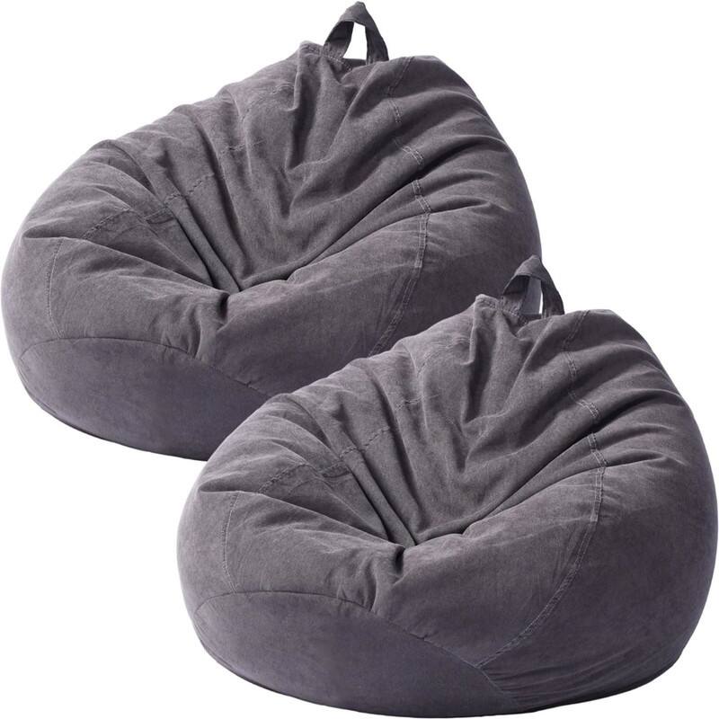 2 Pcs Storage Bean Bag Chair Cover (Dark Grey) - Grey