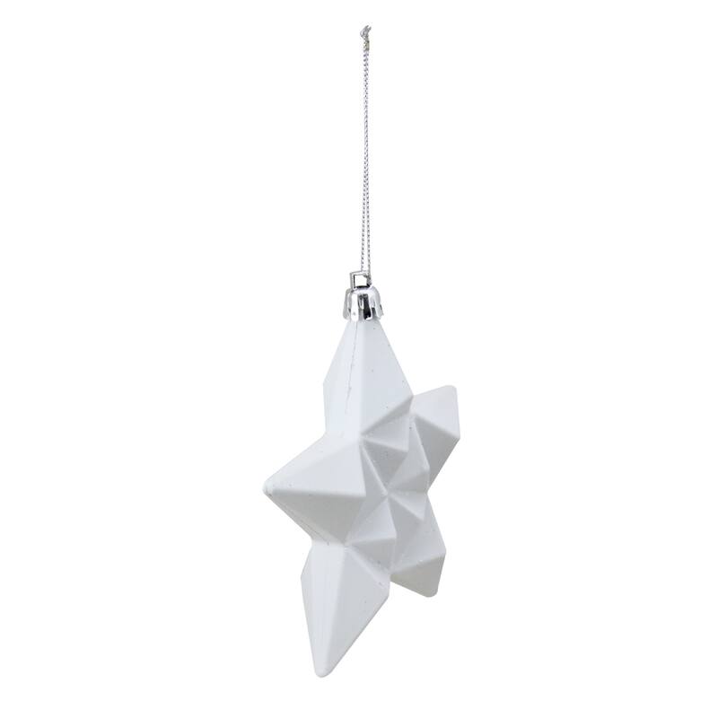 12ct White Matte Glittered Star Shatterproof Christmas Ornament 5"