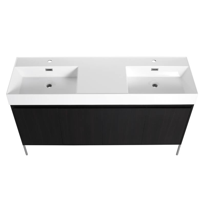 GDFStudio - Sydney Modern Freestanding Bathroom Vanity Cabinet with Double Resin Sink & 4-Soft Closing Doors - 60"