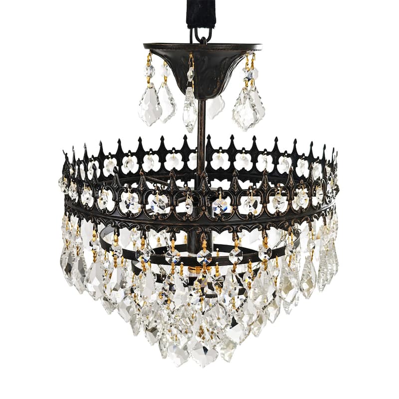 Vintage Crystal Chandelier Round Ceiling Pendant Lamp Hanging with Matt Black Iron Frame