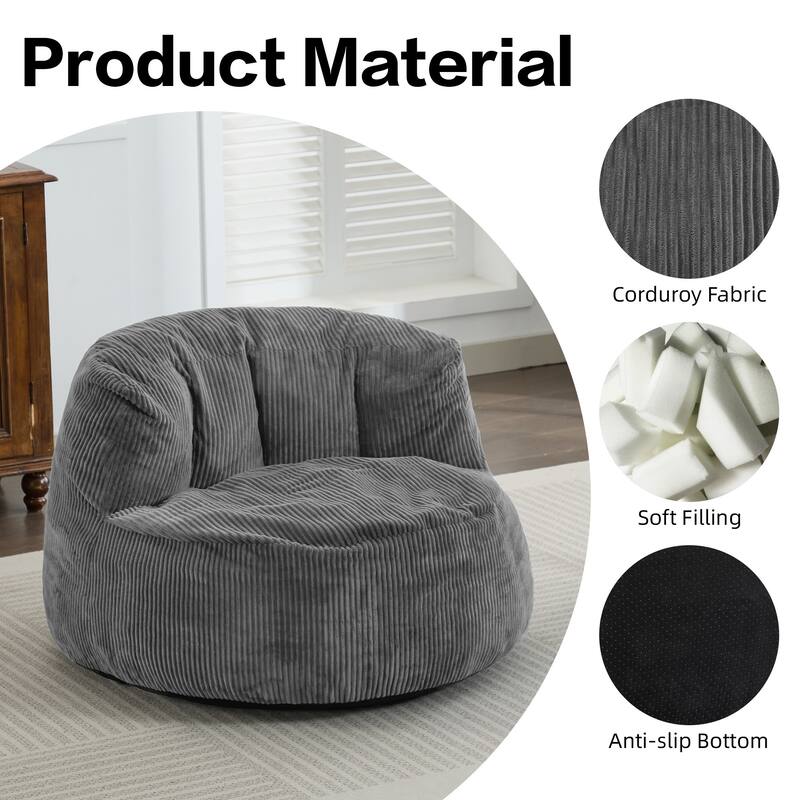 Corduroy Bean Bag Chair with Wide Backrest