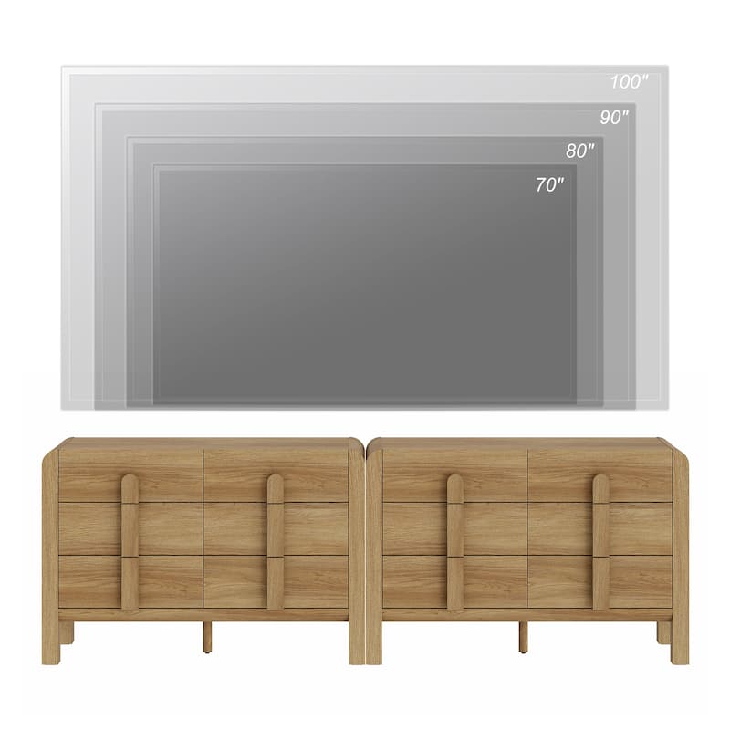 WAMPAT Mid Century 6 Drawer Dresser Set Of 2, 47.2" Modern Chest Of Drawers With Storage, Curved Profile Wood Double Dresser