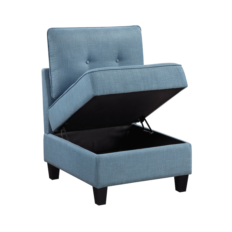 Dorian 26" Textured Fabric Armless Chair - Storage, Button-Tufted