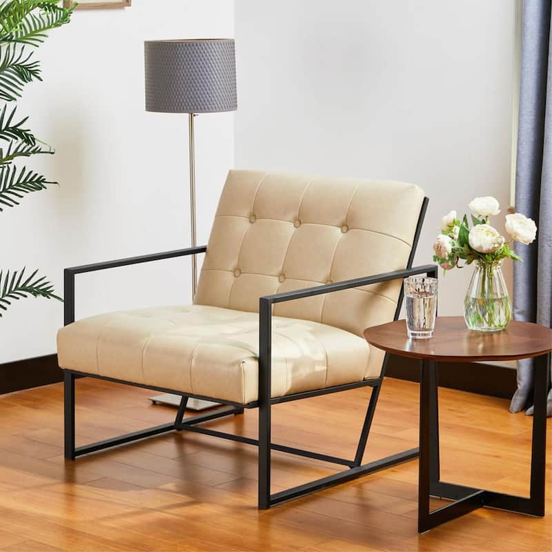 Glitzhome Set of 2 29.25"W Mid-Century PU Leather Tufted Accent Chairs
