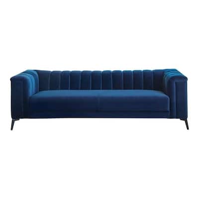 Matte Velvet Sofa with Tuxedo Arm in Blue and Black