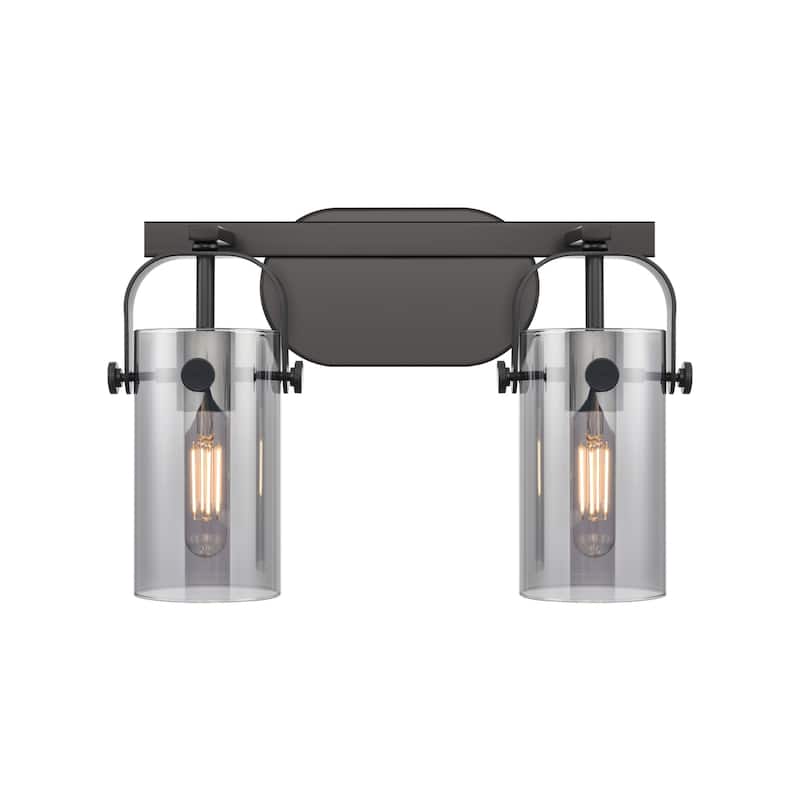 Innovations Lighting 423-2W-10-15 Pilaster II Cylinder Vanity Pilaster - Matte Black / Plated Smoke