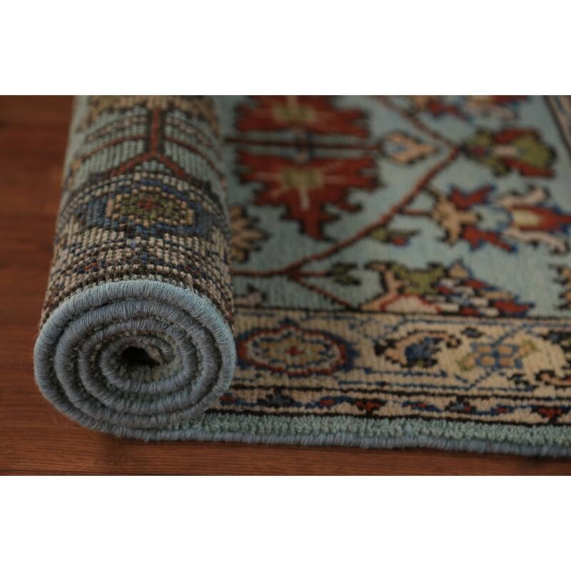 Light Blue Oushak Indian Foyer Rug Handmade Wool Carpet - 2'11"x 5'1"