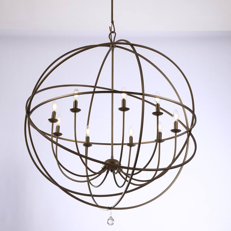 Large Sphere 9-Light Dimmable Globe Chandelier, Oversized High Ceiling Pendant - N/A
