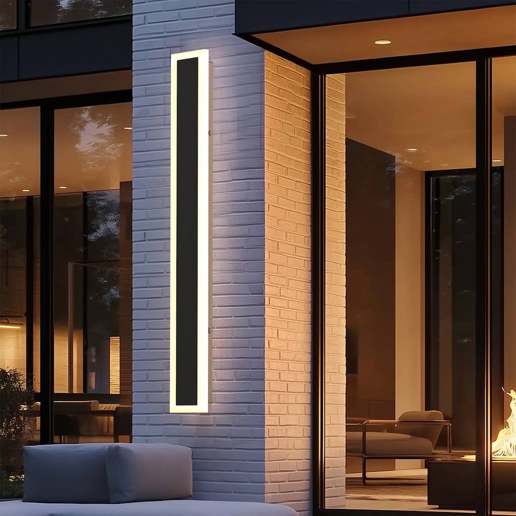 YANSUN Outdoor Wall Light, Long Rectangular Shape, 3000K Warm LED, Satin Black Finish for Modern Outdoor Décor - 3.1*1.7*43.3