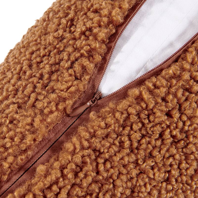 HiEnd Accents Teddy Textured Boucle Decorative Pillow with Down Insert, 18" x 18"