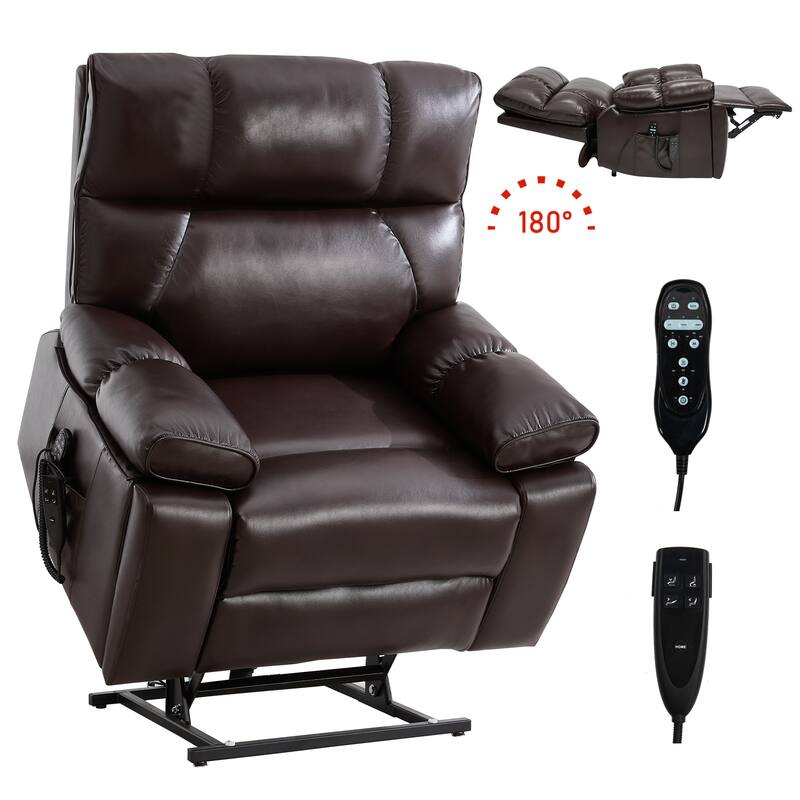Leatheraire Heat Massage Dual Motor Infinite Position Up to 350 LBS Large Electric Power Lift Recliners with Hidden Cup Holders