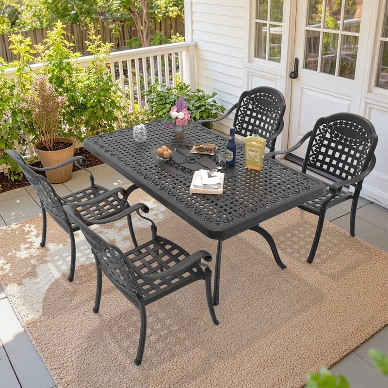 5-Piece Cast Aluminum Outdoor Dining Set with Seat Cushions