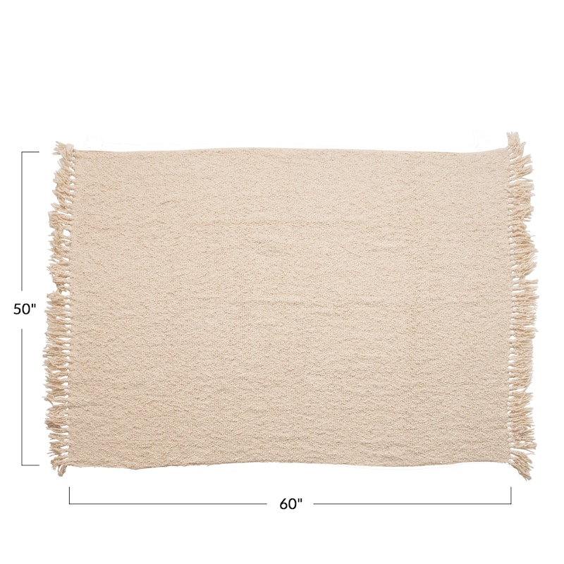 Cotton Blend Bouclé Throw with Fringe, Cream Color